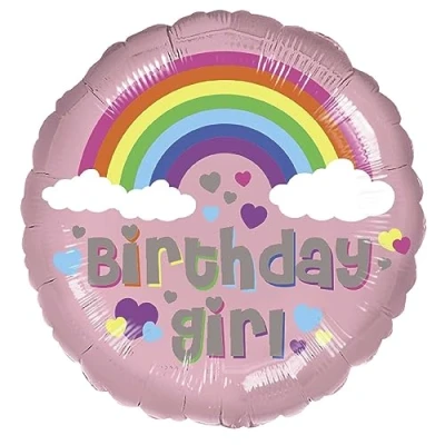 Image of Amscan 9916513 Pink Birthday Girl Rainbow Round Foil Balloon 18&quot;