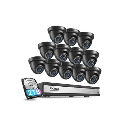 Image of ZOSI 3K Lite 16CH Security Camera System with AI Human Vehicle Detection,16 Channel CCTV DVR 2TB HDD and 12 x 1080p Indoor Outdoor Dome Camera, 80ft Night Vision, 90 View Angle, Alert Push