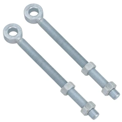 Image of Swing Gate Long Eye Bolts Hinge + Nuts Adjustable Zinc Plated 16 x 150mm 2pc