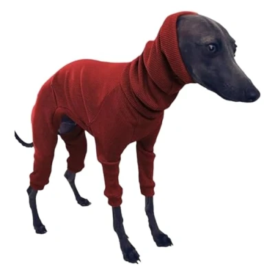 Image of Wedhapy Greyhound Sweater for Dogs, Cotton Pajamas Four Legged Clothes Hooded Whippet Stretchable Warm Dogs Coat S