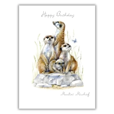 Image of Female Birthday Card for Her General Women Artistic Meerkat Design Special Finishes Made in the UK Eco Friendly