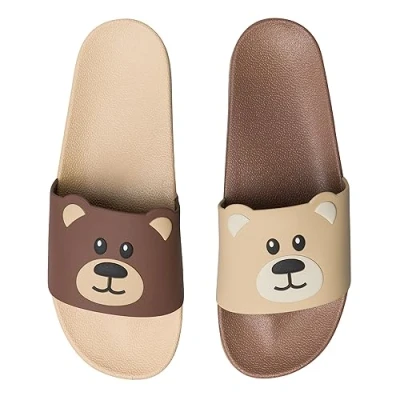 Image of Dedoles Sliders &amp; Slippers for Women, Men Kids Sandals Funny Designs Plane Coffee Party Pizza Fox Bear Cherry Flamingo Footwear Gift, Colour: Grizzly, Size: 6 UK
