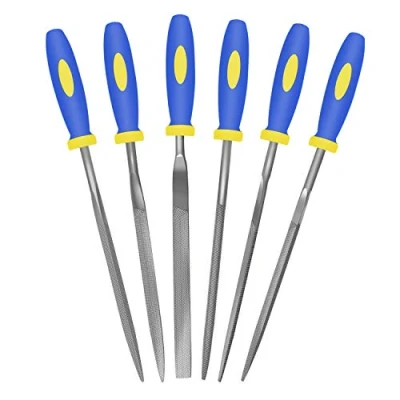 Image of Mini Needle File Set (Carbon Steel 6 Piece Set) Hardened Alloy Strength Includes Flat, Flat Warding, Square, Triangular, Round, and Half Round File(6&#039;&#039; Total Length)