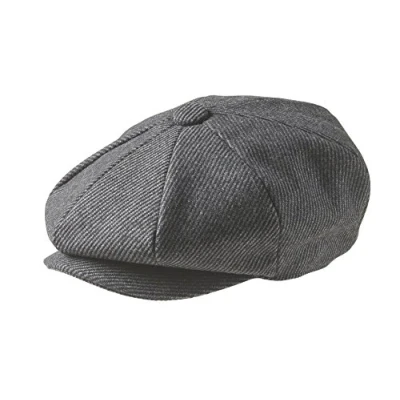 Image of Peaky Blinders 8 Piece &#039;Newsboy&#039; Style Flat Cap Melton Wool Fabric , Grey Pinstripe, Large (59cm)