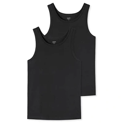 Image of Uncover by Schiesser Men&#039;s Pack of 2 Sleeveless Vests Cotton Underwear, Black, M