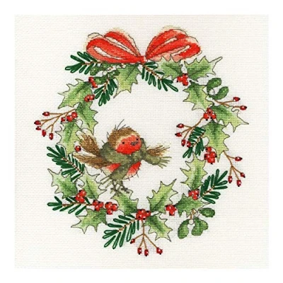 Image of Bothy Threads Cross Stitch Kit Robin Wreath