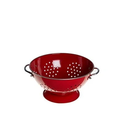 Image of Premier Housewares 508555 Enamel Retro Colander Bowl Stainless Steel Pasta strainer Red Rice for Cooking Sives Drainer, H13 x W23 D23cm