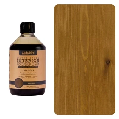 Image of Littlefair&#039;s Wood Stain Water Based 500 ml Indoor Furniture Light &amp; Dark Finishes Special Non Toxic Eco Friendly Formula for Crafts Colour: Oak