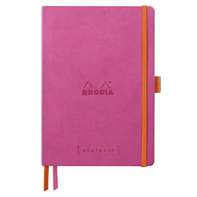 Image of RHODIA 117809C Soft Notebook Bullet Journal Goalbook Fuchsia A5 Dotted Dot 240 pages 90g Ivory Clairefontaine Paper 2 Ribbons, Elastic Closure Faux Leather Cover