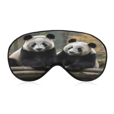 Image of Eye Mask, Two Big Pandas Printed Sleeping Mask,Night Mask,Blackout Mask,Travel Mask