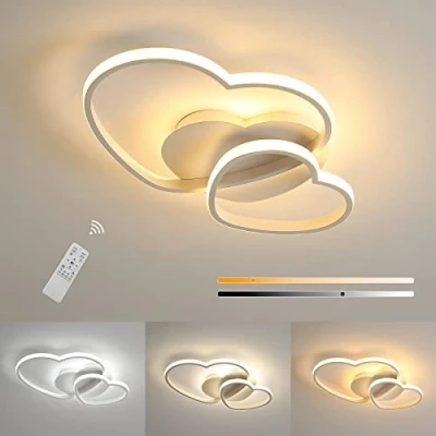 Image of Dimmable LED Ceiling Light, Modern Heart Shaped Design, Acrylic Screen Metal Chandelier for Dining Room, Kitchen Light Bianco