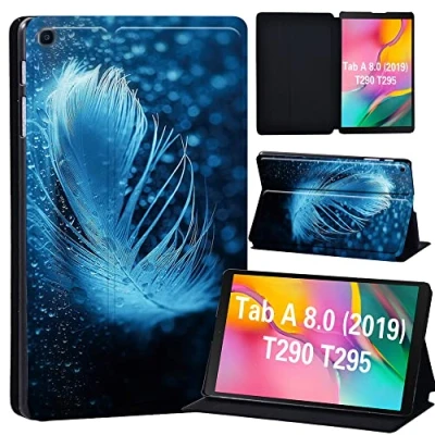 Image of FINDING Case Galaxy Tab A 8.0 2019 T290 T295, Slim Light Cover Stand Hard Shell Folio for inch Tablet Model SM (Wi Fi) T295 (LTE) (raindrop feather)