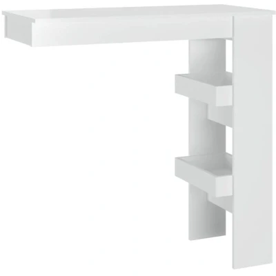 Image of vidaXL High Gloss White Wall Bar Table Modern Design Engineered Wood, Freestanding with Storage Compartments Easy Assemble, Ideal for Kitchen &amp; Living Room