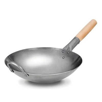 Image of Craft Wok Traditional Hand Hammered Carbon Steel Pow with Wooden and Helper Handle (12 Inch, Round Bottom) / 731W88 12in