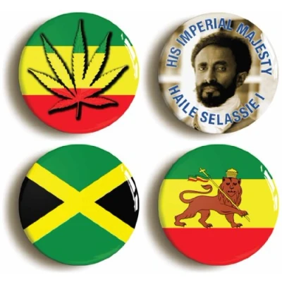 Image of 4 x&quot;RASTAFARIAN&quot; BADGES PINS BUTTONS (1inch/25mm diameter) REGGAE JAMAICA