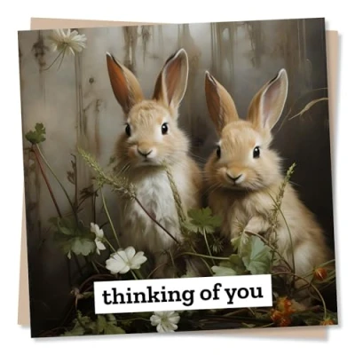 Image of Thinking Of You Card Beautiful Rabbits Design With Sympathy And Sending Condolences Made in UK