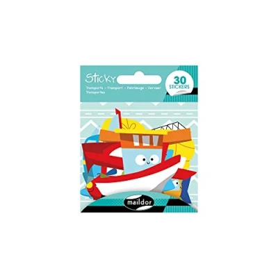 Image of Maildor Ref AE179C Sticky Large Stickers Pack (30 Included) Cars &amp; Transport Designs 7.5 x 7.5cm, Individually Backed, Easy to Peel Backing