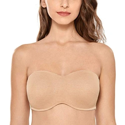 Image of Delimira Women&#039;s Strapless Bra Underwire Non Padded Minimiser Plus Size Bandeau Seamless Oatmeal Heather 42D