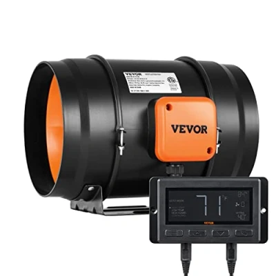 Image of VEVOR Inline Duct Fan, 203.2mm 506.2 CFM with Temperature Humidity Controller, Quiet EC Motor Ventilation Exhaust Fan for Cooling Booster, Grow Tents, Hydroponics
