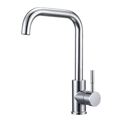 Image of Kitchen Sink Mixer Tap L Shap 360º Swivel Spout 1 Hole Monobloc Faucet Rectangle Mono Taps Single Lever Polished Chrome