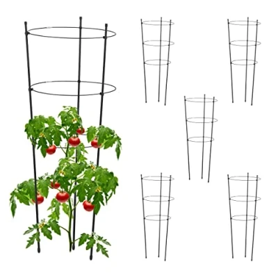 Image of Relaxdays Climbing Aid Set of 6, Metal &amp; Plastic, 76 cm, 3 Adjustable Rings, Trellis Frame Vines Garden Plants, Black, 50% Iron 30% 20%