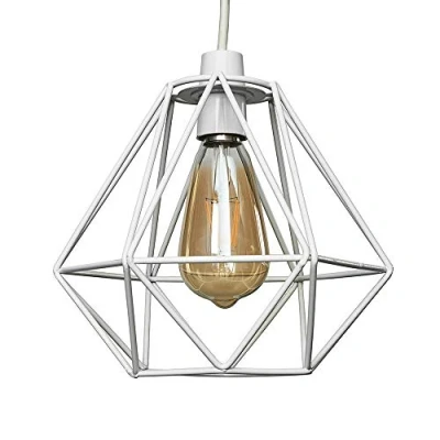 Image of Retro Style White Metal Basket Cage Ceiling Pendant Light Shade