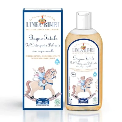 Image of Helan, Linea Bimbi BIO, Baby Shampoo and Body Wash, Wash Gel with Marigold &amp; Chamomile Flower Extracts, Kids Gentle Cleanser Sweet Almond Protein for Bath, Made in Italy 250ml