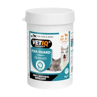 Image of VETIQ Flea Guard Granules For Cats 12+ Weeks &amp; Dogs 8+ Weeks, Contains Yeast, Zinc, B Vitamins Garlic a Natural Repellent to Keep Your Pet Free From Fleas, Ticks Mosquitoes, 60 g