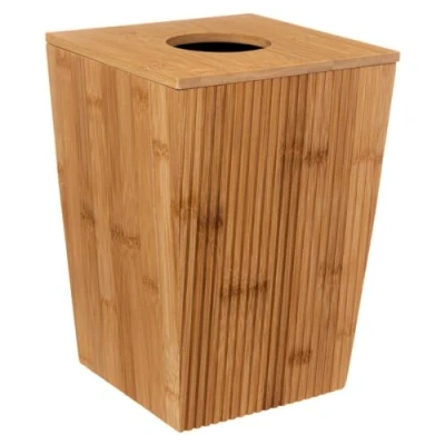 Image of 5five 6 Litre Bamboo Bathroom Bin with Lid Wooden Design Toilet