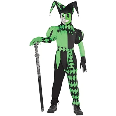 Image of amscan 847679 55 Ghoulish Jester Costume Age 14 16 Years 1 Pc, Green