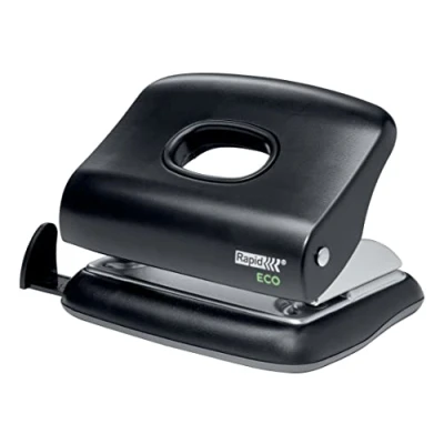Image of Rapid Eco Office Hole Punch, 2 Heavy Duty &amp; Compact Puncher Made Using Recycled Plastic, For Home, Or School Use, Conscious Stationery Range, Black, 24845300