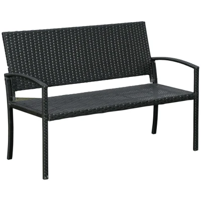 Image of Outsunny Patio Rattan 2 Seater Garden Bench Wicker Weave Love Armchair Furniture Outdoor Conservatory Chair Black