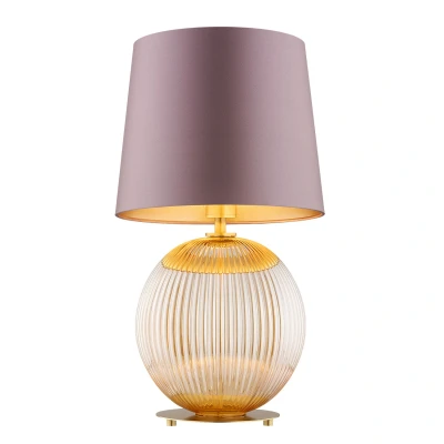 Image of Hamilton Table Lamp With Round Tapered Shade Dirty Pink (Gold Inside), Honey Lister (Fluted), Brushed Brass