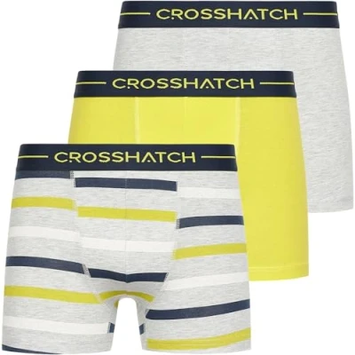 Image of Crosshatch 3 Pack Designer Printed Boxer Trunks Underwear, Warbler Yellow, M