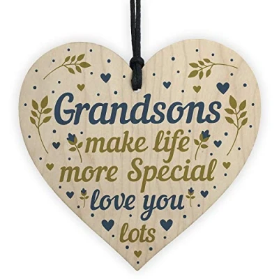 Image of RED OCEAN Grandson Keepsake Wooden Heart Birthday From Grandparents THANK YOU Family Plaque