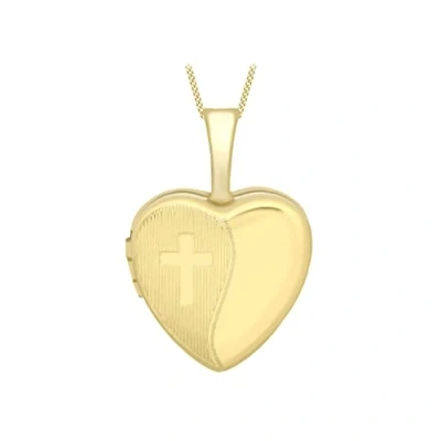 Image of Carissima Gold Women&#039;s 9 ct Yellow Small Etched Cross Detail Heart Locket on Curb Chain of Length 46 cm