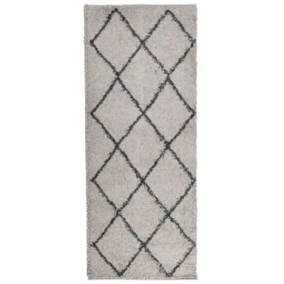 Image of vidaXL Shaggy Rug Modern Beige/Anthracite Area Rug, High Pile, Soft Polypropylene, Suitable for Underfloor Heating, 80x200 cm