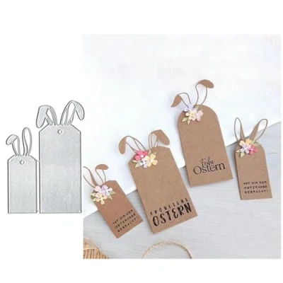 Image of Cute Bunny Tags Metal Die Cuts, Cutting Dies Cut Stencils Card Paper Craft DIY Template Album Embossing for Making Scrapbooking