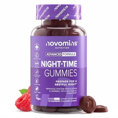 Image of Sleep Gummies Sugar Free Chewable Night Time Support Supplement High Strength Bed Melatonin Precursor Vegan Gluten Magnesium L Theanine B12 by Novomins