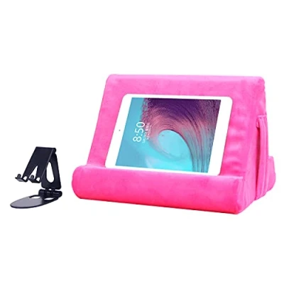 Image of Tablet Stand Multi Angle Pad Lazy Holder Soft Cushion with Net Pocket &amp; Black Phone for Lap,Knee,Sofa and Bed Universal Stands(Pink)