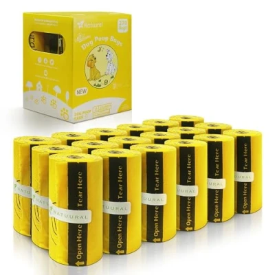 Image of Natuural Compostable Dog Poop Bags, Doggie Bags 270 Count 18 Rolls, Certified Home Compost, Eco friendly, Unscented, Suitable for All Dispensers (Yellow)
