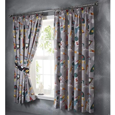 Image of Portfolio Spaceman Eyelet Pair Lined Ring Curtains, Polyester, Grey, 66x72