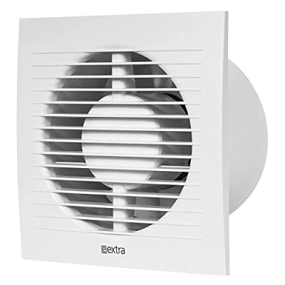 Image of Bathroom Extractor Fan 125mm / Stylish Kitchen Ventilator Duct Air Vent Grille (with Pull Cord Switch and Plug, White)