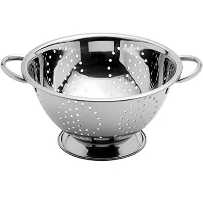 Image of Menax Stainless Steel Colanders with Handle, Metal Colander/Food Strainer for Kitchen Pasta/Vegetable/Rice/Fruit/Food Handle Footed Base Ø 24 cm