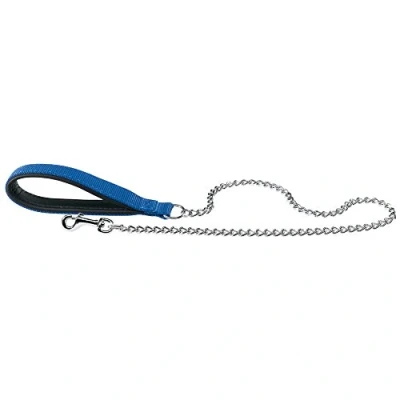 Image of Ferplast DAYTONA GM Extra Strong Dog Lead Soft Padded Handle Metal Chain Italian Design 100 x 2.5 cm, Blue