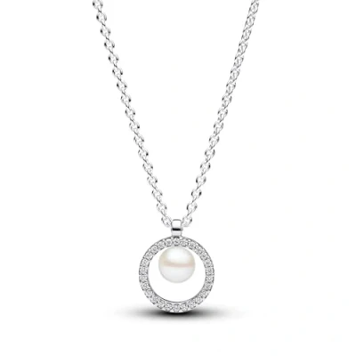 Image of Pandora Timeless Sterling silver collier with white treated freshwater cultured pearl and clear cubic zirconia