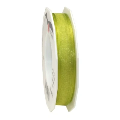 Image of C.E. Pattberg Präsent Marseille Wired Organza Ribbon Lime Green 15 mm width, 25 m length
