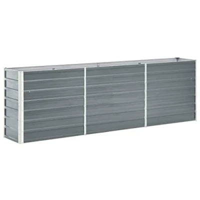 Image of vidaXL Galvanised Steel Raised Garden Bed Spacious Patio Planter Pot for Vegetables, Herbs, and Flowers, Easy Assembly, Rectangular Shape 240x40x45cm in Stylish Grey