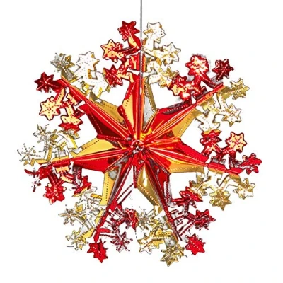 Image of Davies Red/Gold Christmas 2 Tone Foil Ceiling Decorations 40cm Star Snowflake