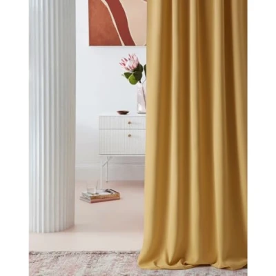 Image of ROOM99 Laurel Curtain with Ruffle Tape, 140 x 260 cm, Width Height Blackout Opaque Sliding Curtains, Living Room, Bedroom for Rail System, Mustard, 1 Piece